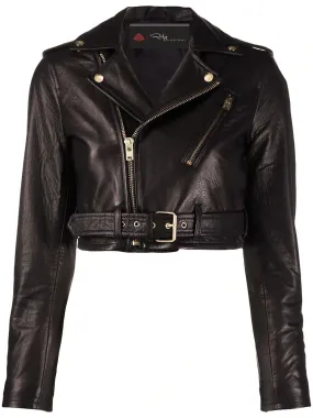 Cropped Leather Jacket For Women | Genuine Leather Motorcycle Jacket