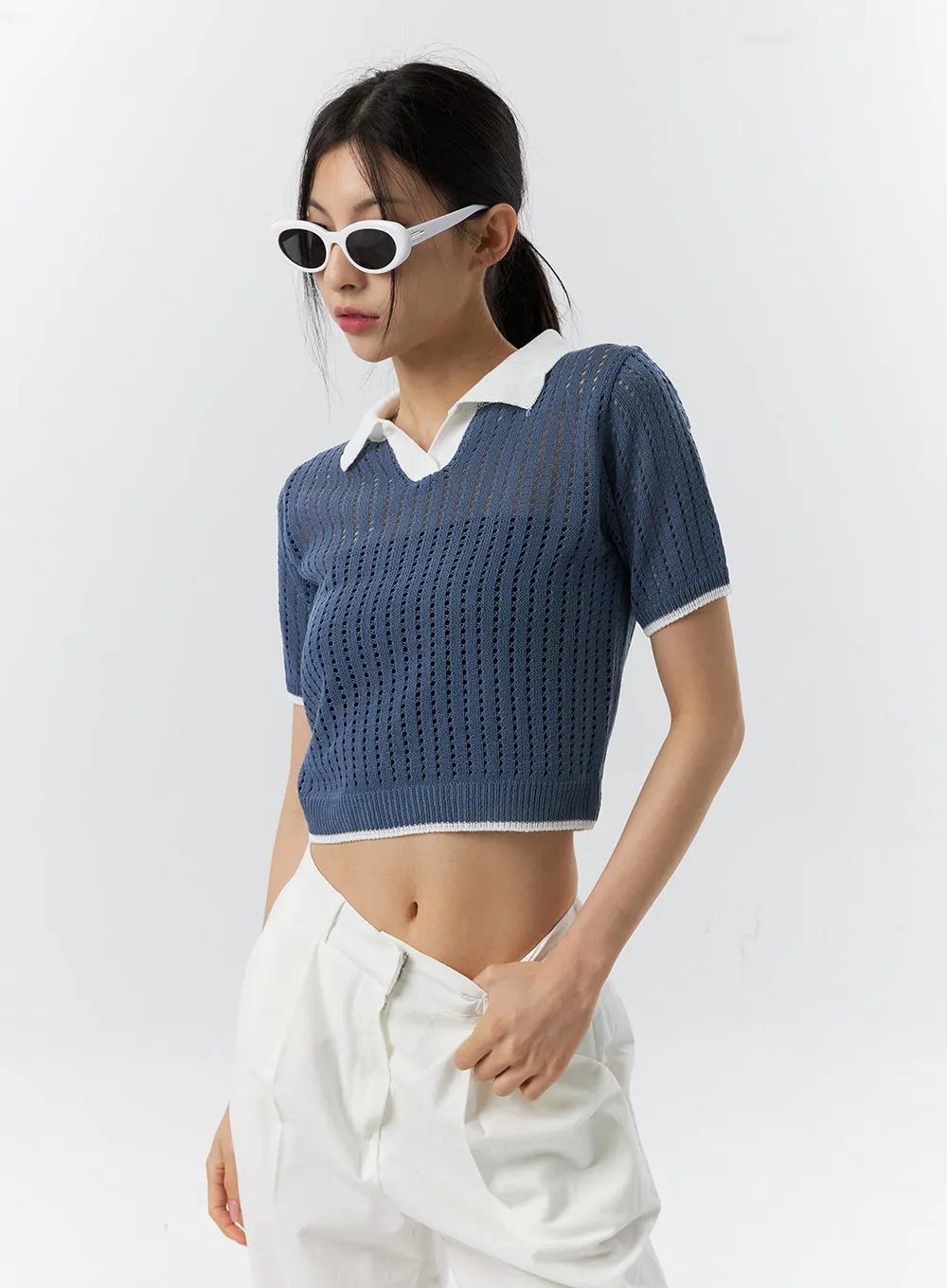 Cropped Mesh Sweater IL326