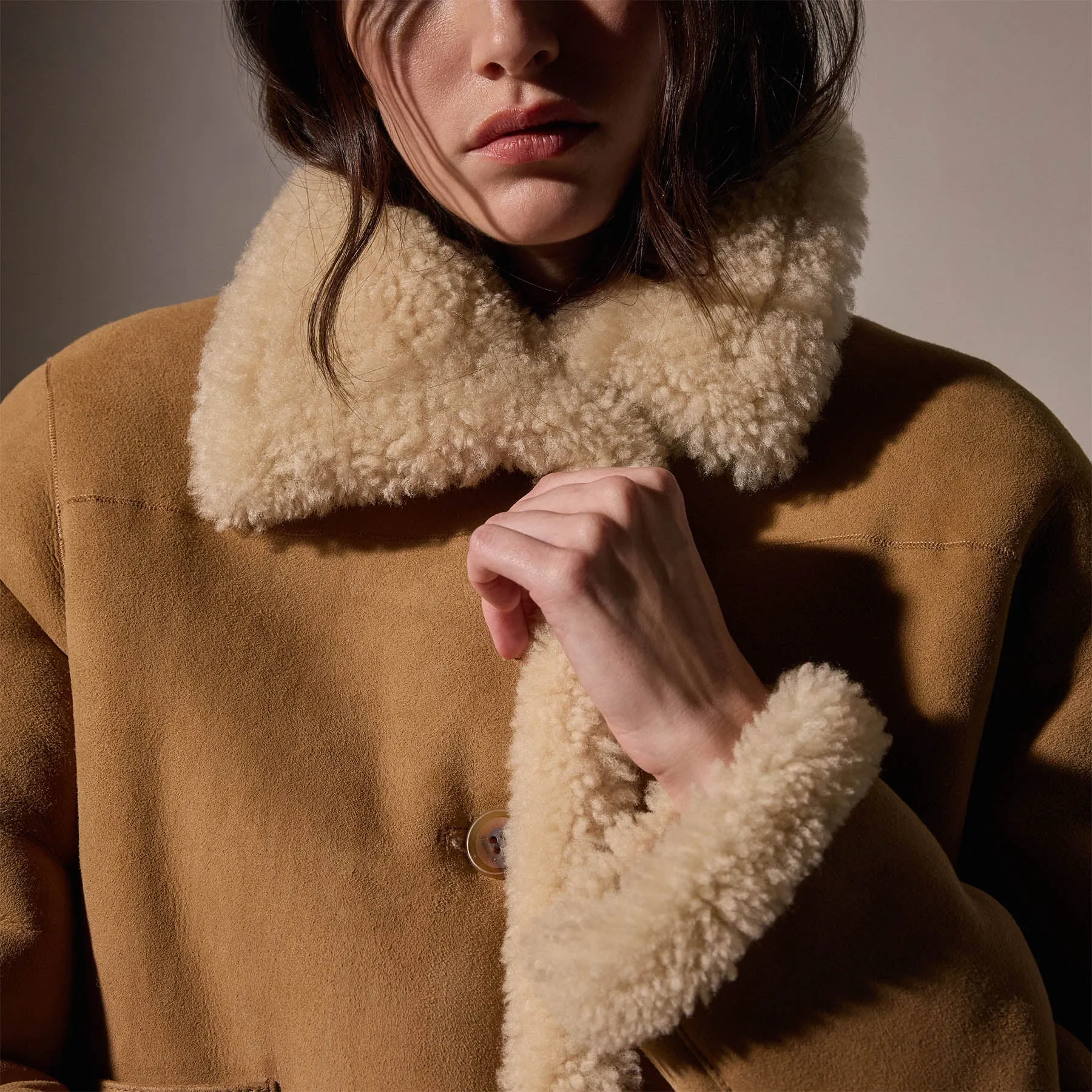 Cropped Shearling Jacket  - Caramel