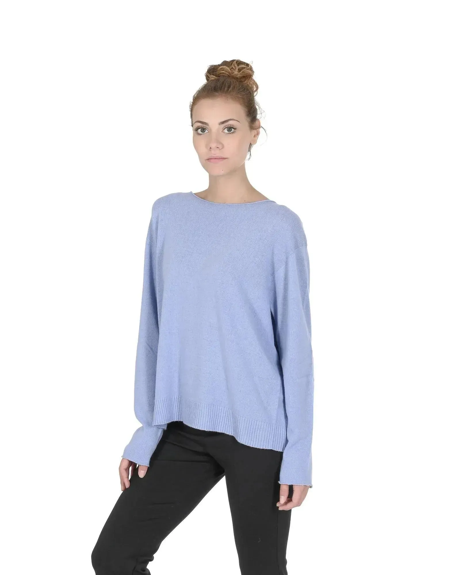 Crown of Edinburgh Cashmere Women's Cashmere Boatneck Sweater in Sky blue - L