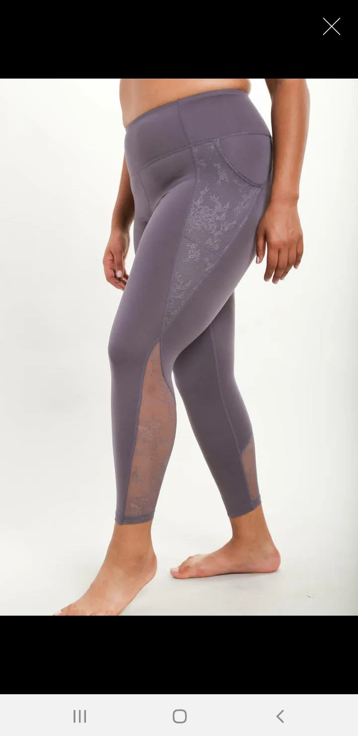 CURVY Floral Lace Mesh Splice Highwaist Leggings