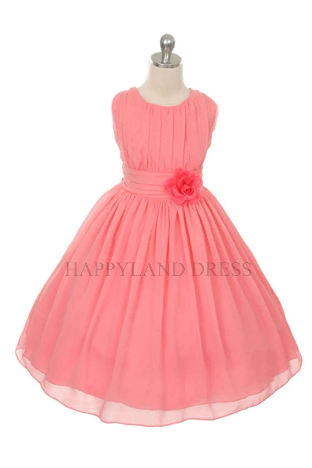 D2423 Aqua Ruched Chiffon Flower Girl Dress