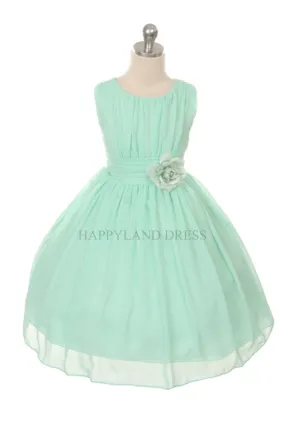 D2423 Aqua Ruched Chiffon Flower Girl Dress