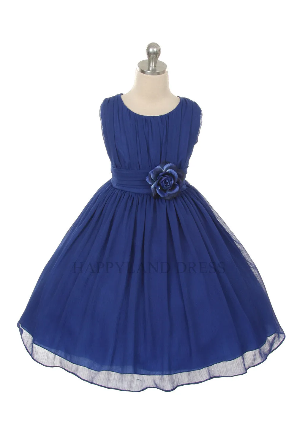 D2423 Aqua Ruched Chiffon Flower Girl Dress