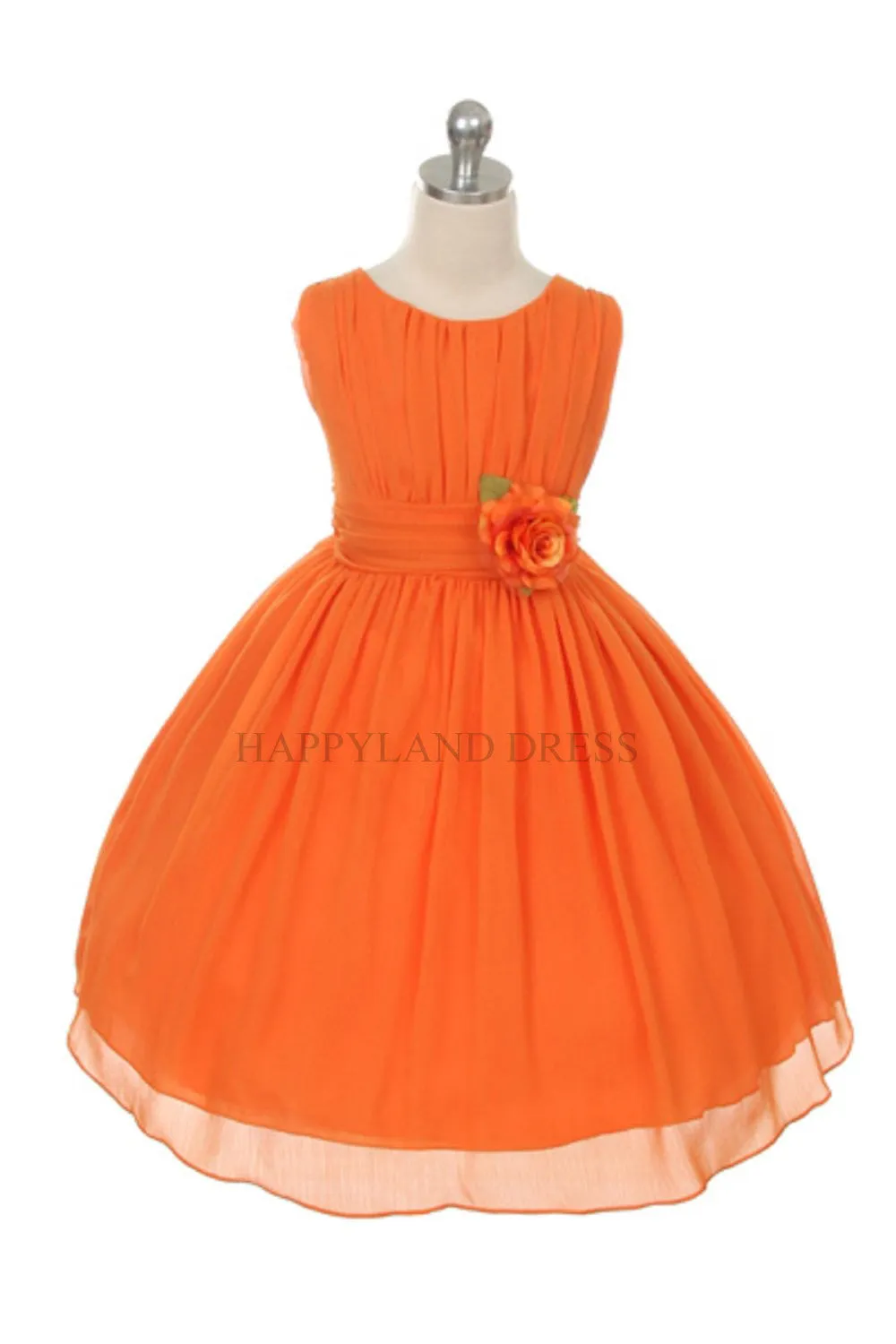 D2423 Coral Ruched Chiffon Flower Girl Dress