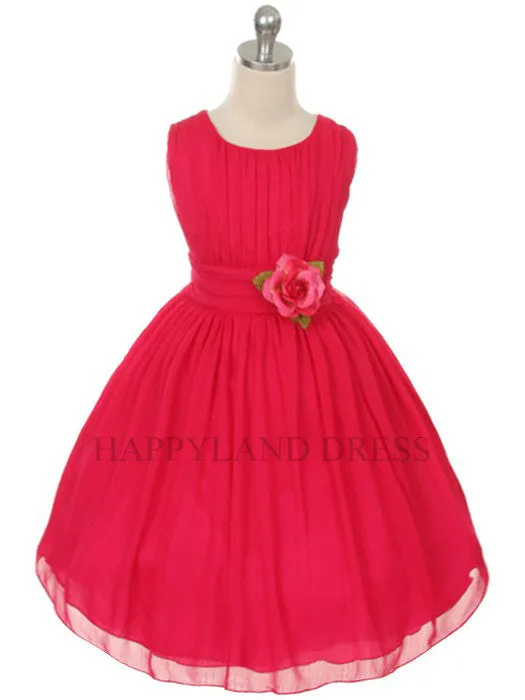 D2423 Coral Ruched Chiffon Flower Girl Dress