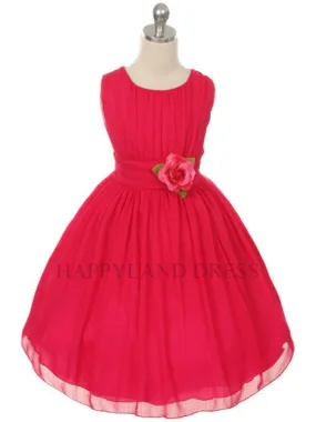 D2423 Fuchsia Ruched Chiffon Flower Girl Dress