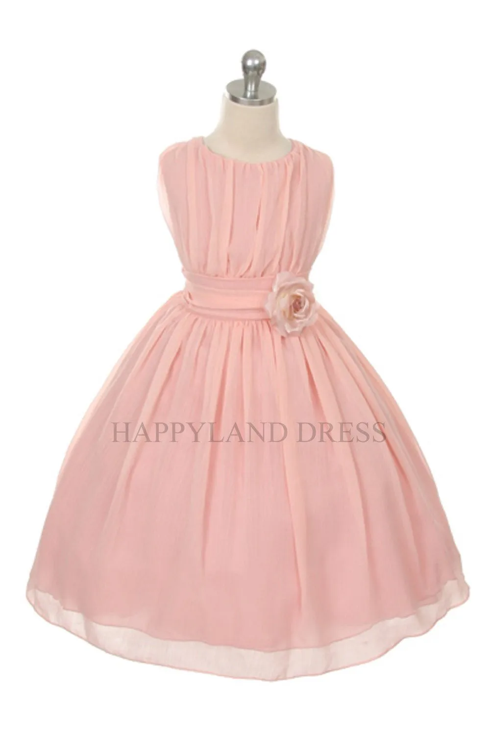 D2423 Fuchsia Ruched Chiffon Flower Girl Dress