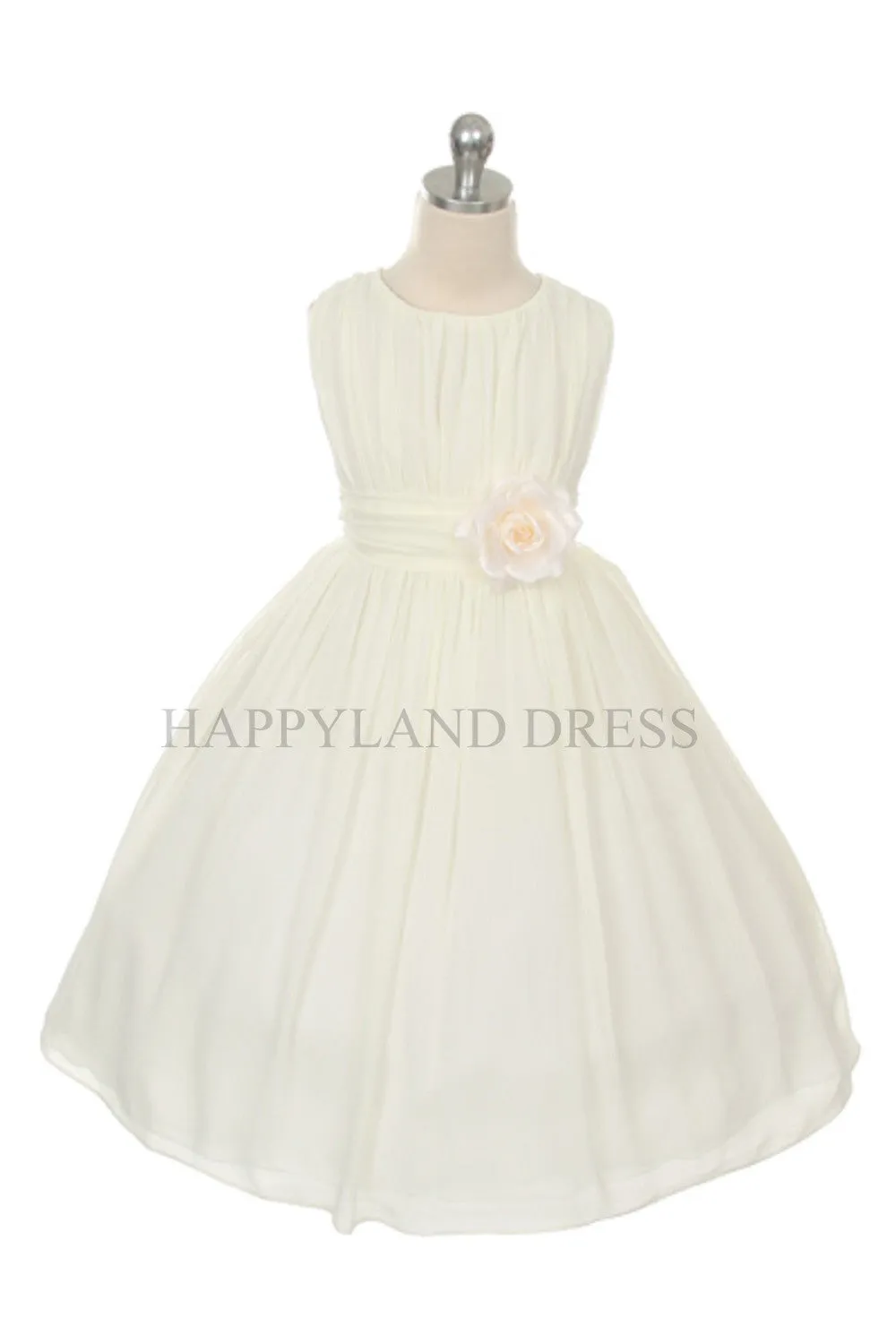 D2423 Yellow Ruched Chiffon Flower Girl Dress