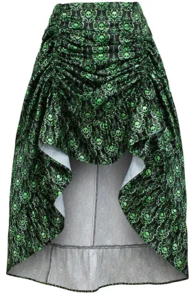 Daisy Corsets Green & Black Skull Satin Adjustable High Low Skirt