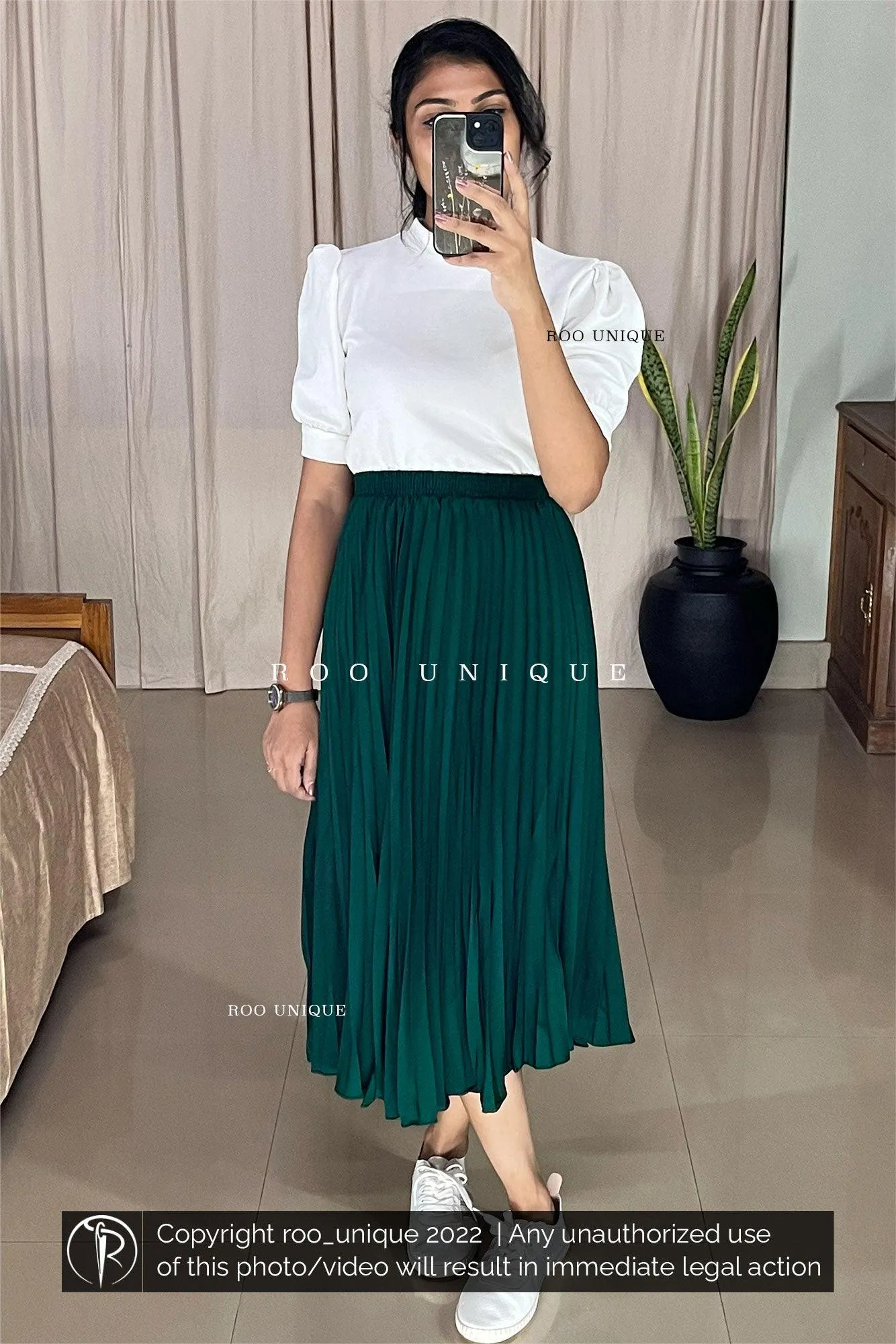 Dark Green Accordion Pleated Skirt Only