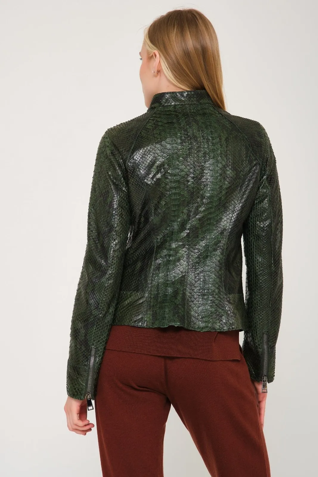 Dark Green Python Leather Jacket