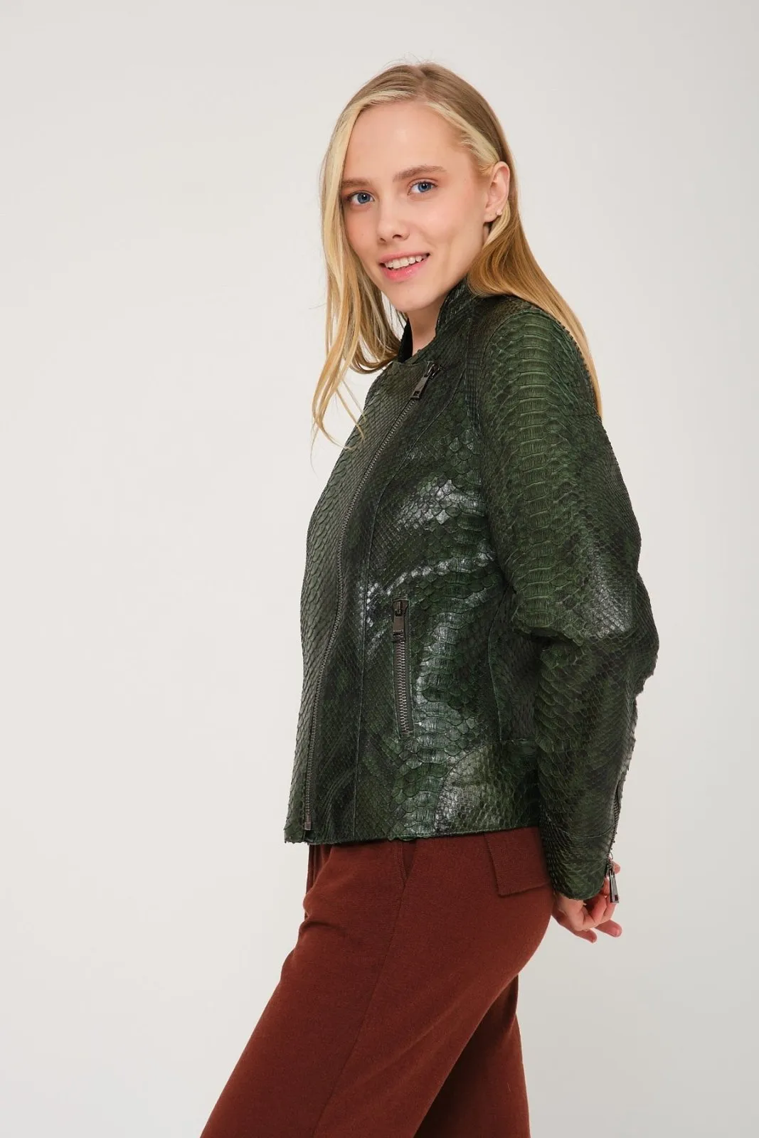 Dark Green Python Leather Jacket