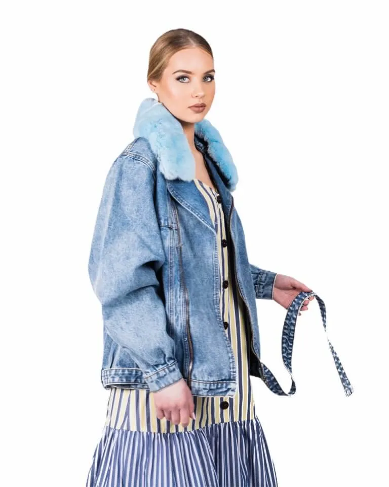 Denim Jacket With Chinchilla Fur Collar