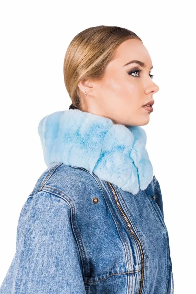 Denim Jacket With Chinchilla Fur Collar