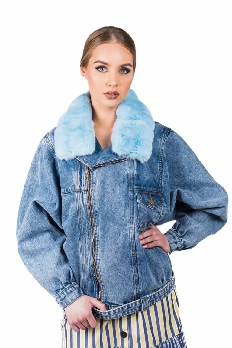 Denim Jacket With Chinchilla Fur Collar