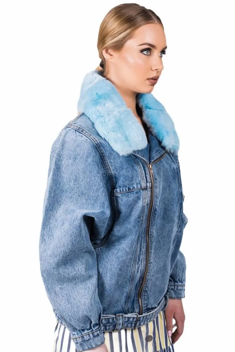 Denim Jacket With Chinchilla Fur Collar