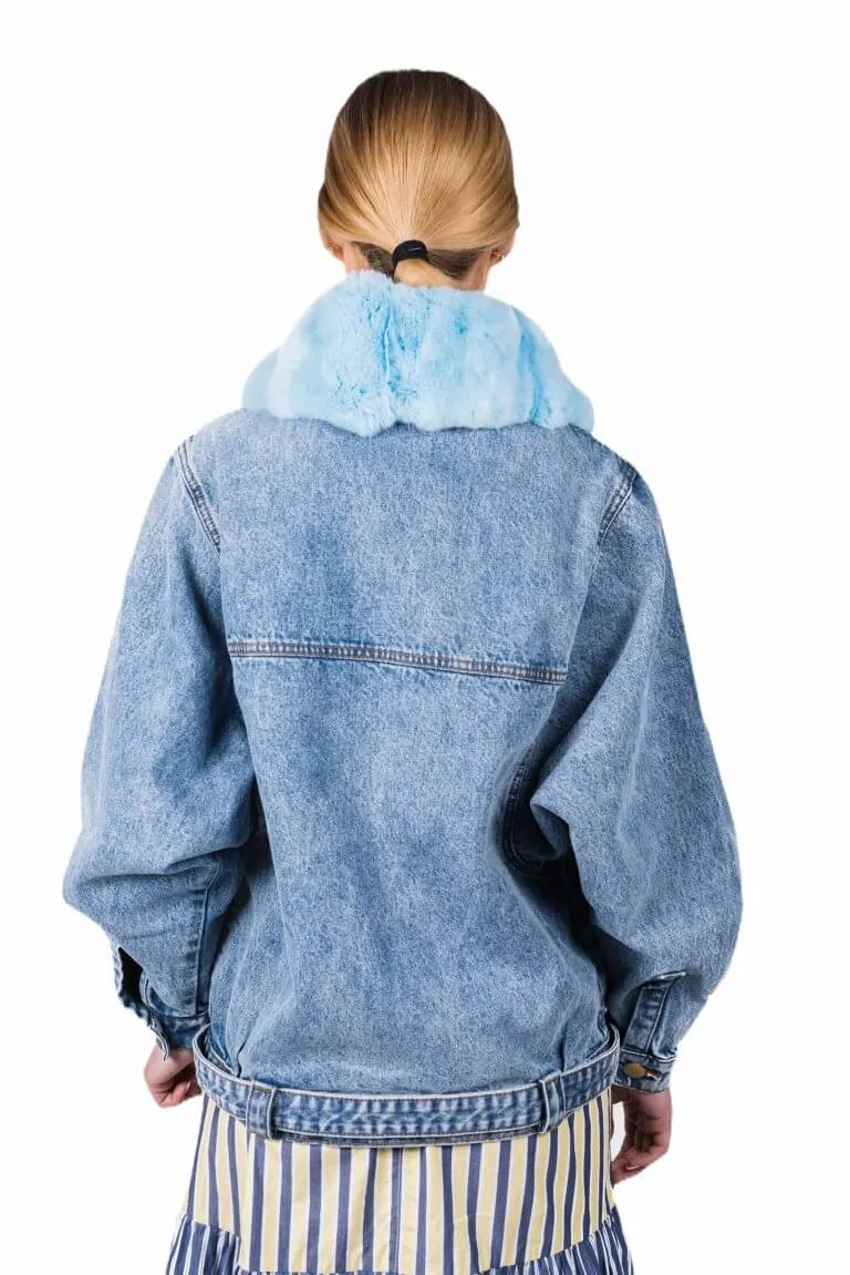 Denim Jacket With Chinchilla Fur Collar