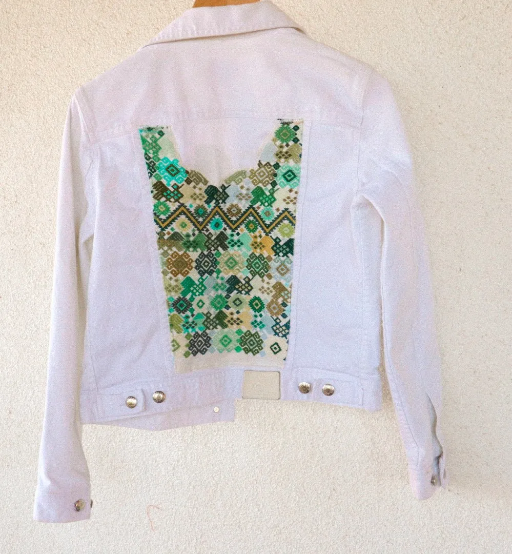 Denim Jacket with Vintage Huipil