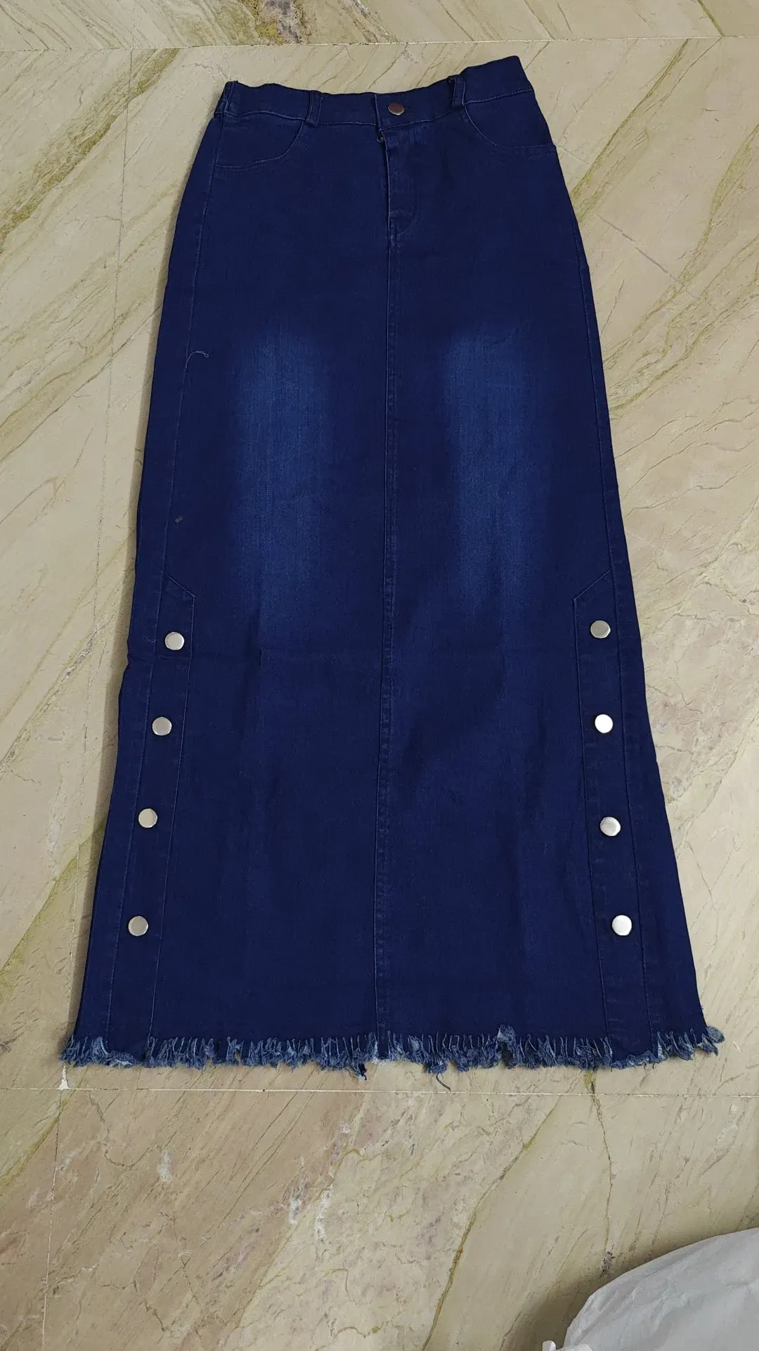 Denim skirt with side button