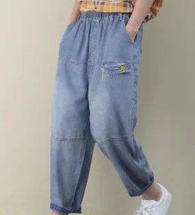 Denim Summer Loose Cotton Wide Leg Women Casual Pants WG05131