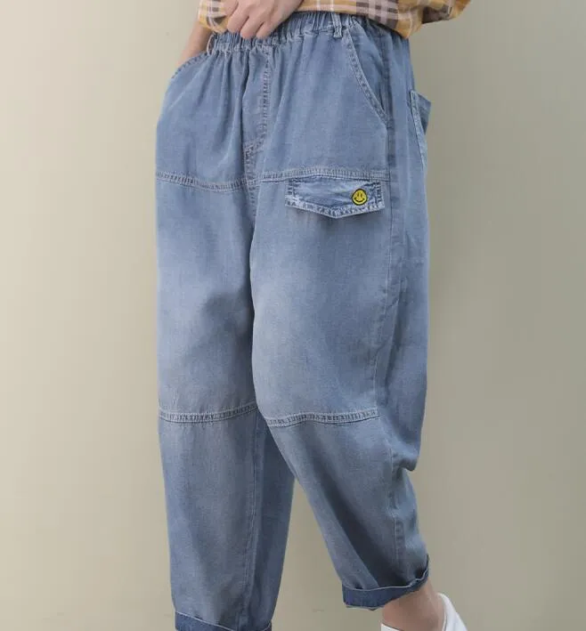 Denim Summer Loose Cotton Wide Leg Women Casual Pants WG05131