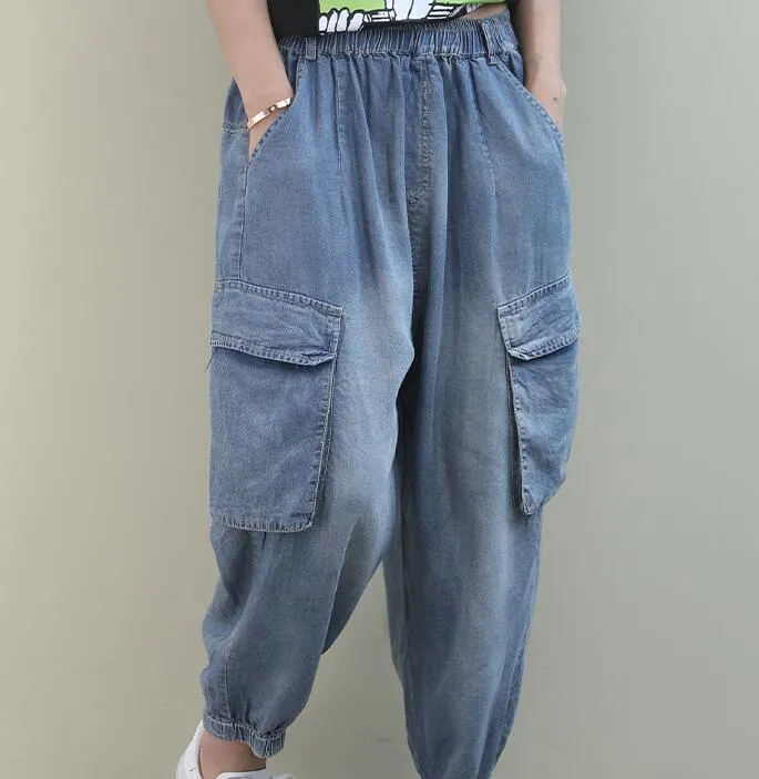 Denim Summer Loose Linen Wide Leg Women Casual Pants WG05131