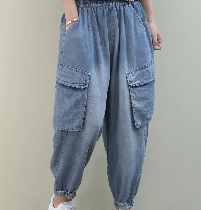 Denim Summer Loose Linen Wide Leg Women Casual Pants WG05131