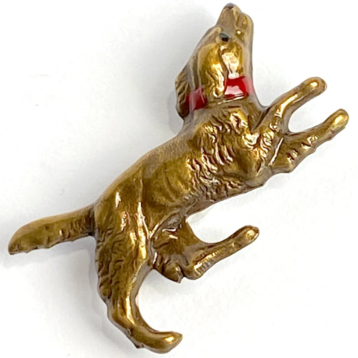 Dog Playing, Shank Back Metal Button, by Susan Clarke, 1-1/2"