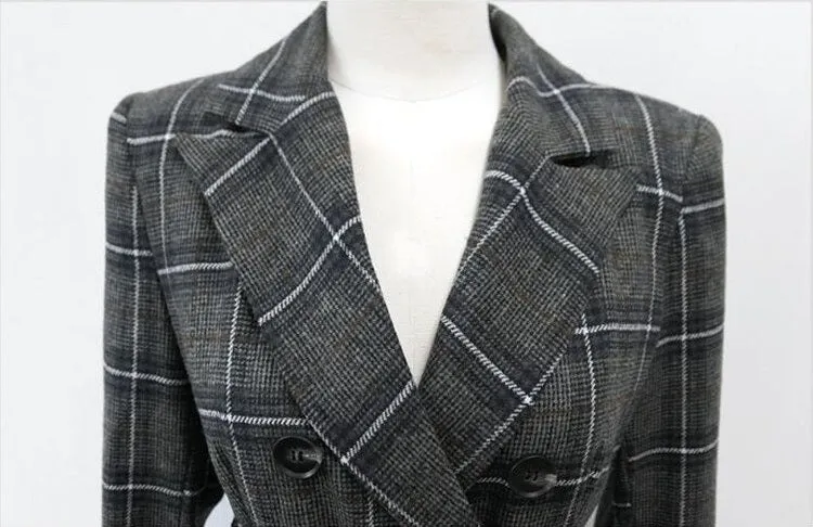 Double Breasted Long Trench plaid Windbreaker Long Sleeve Overcoat