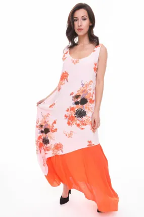 Double Layer Floaty Floral Print Maxi Sleeveless Dress