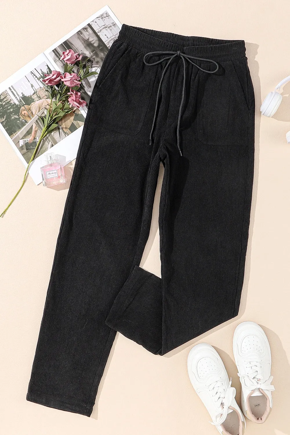 Drawstring Straight Pants with Pockets