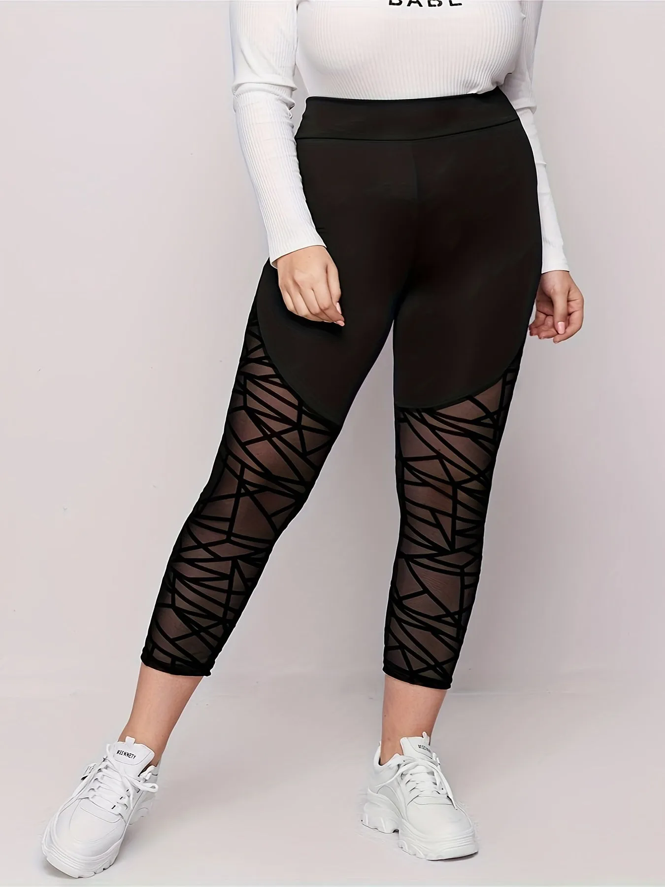 Dynamic Performance Women's Plus Solid Contrast Mesh Striped Sports Leggings