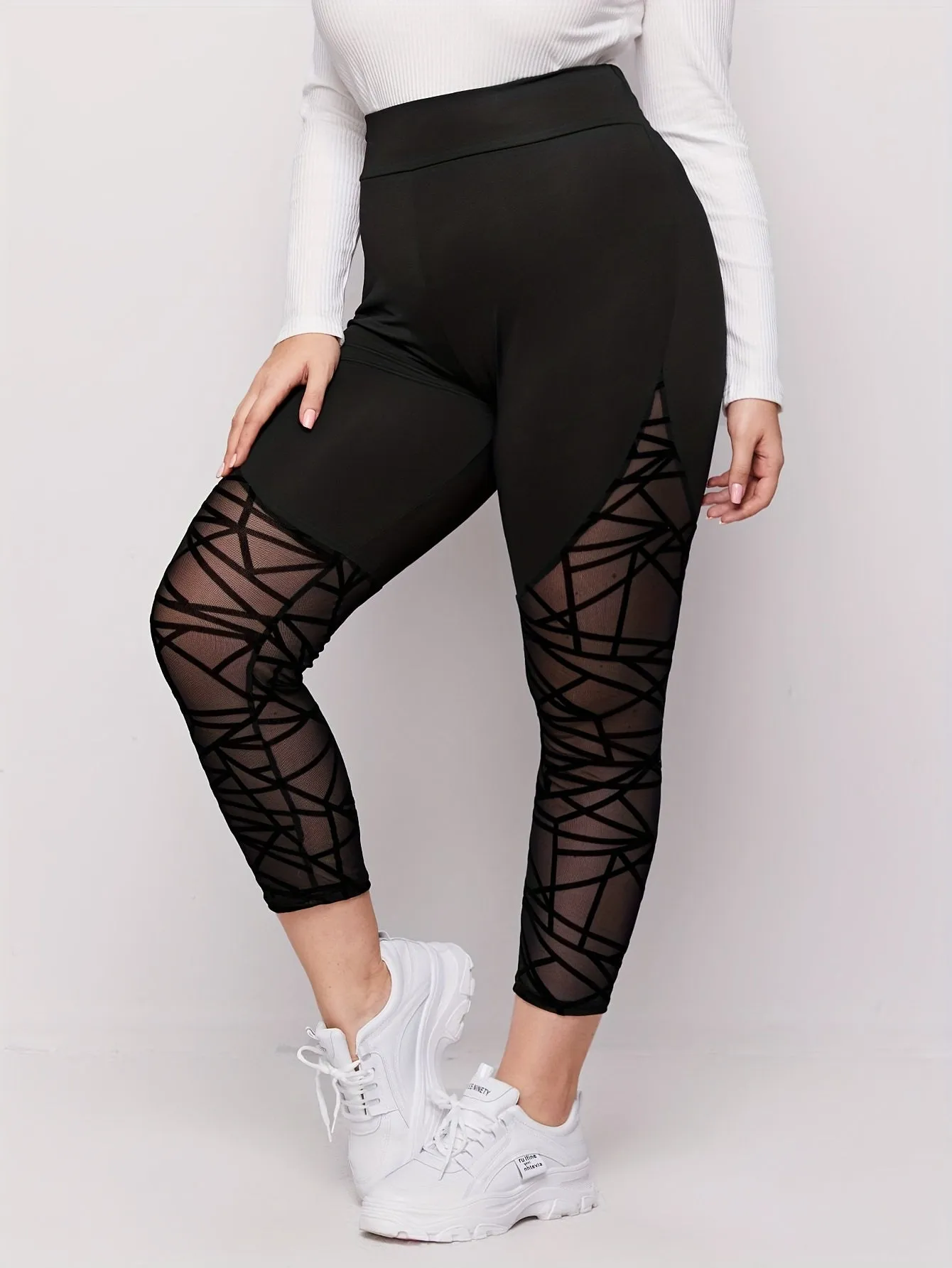 Dynamic Performance Women's Plus Solid Contrast Mesh Striped Sports Leggings