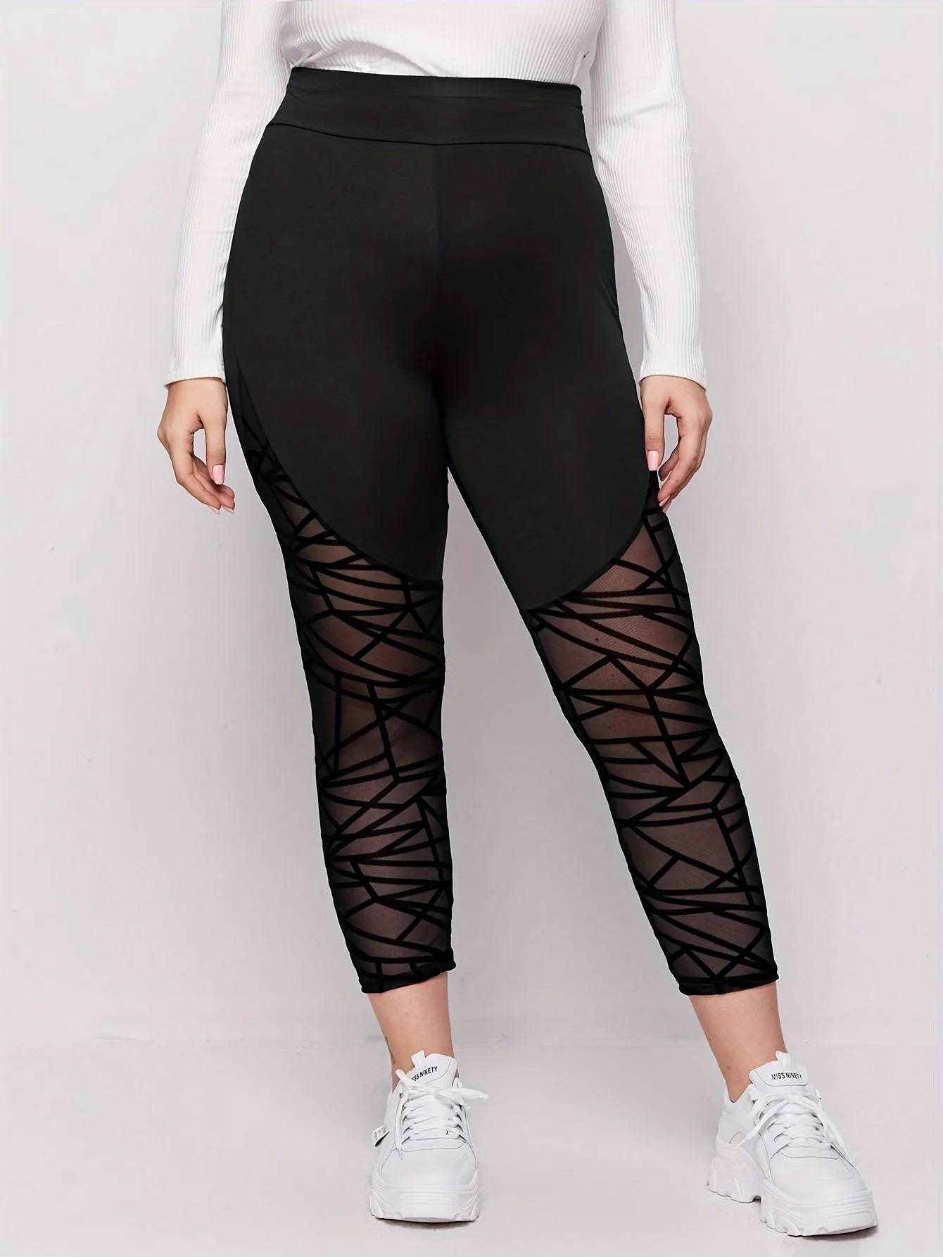 Dynamic Performance Women's Plus Solid Contrast Mesh Striped Sports Leggings