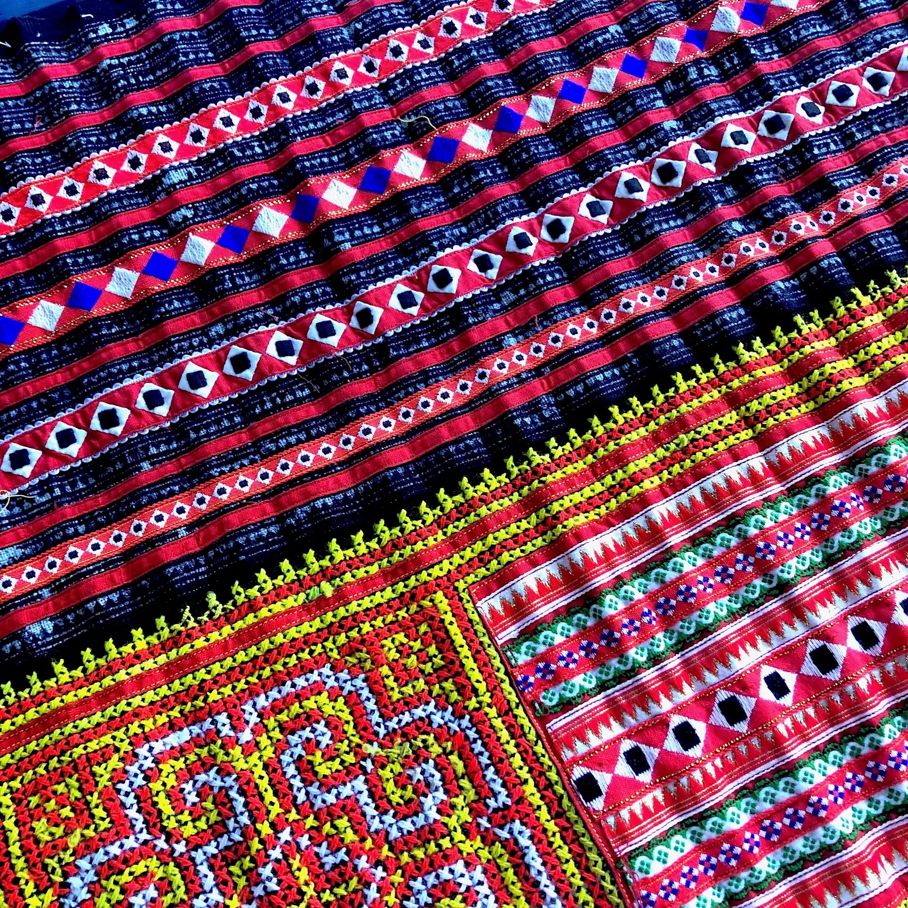 Embroidered Hmong Hemp Fabric - Table Runner