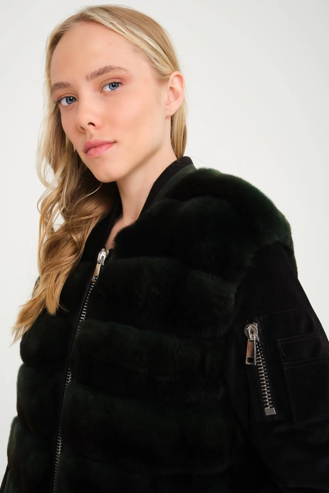 Emerald Green Long Rex Fur Coat