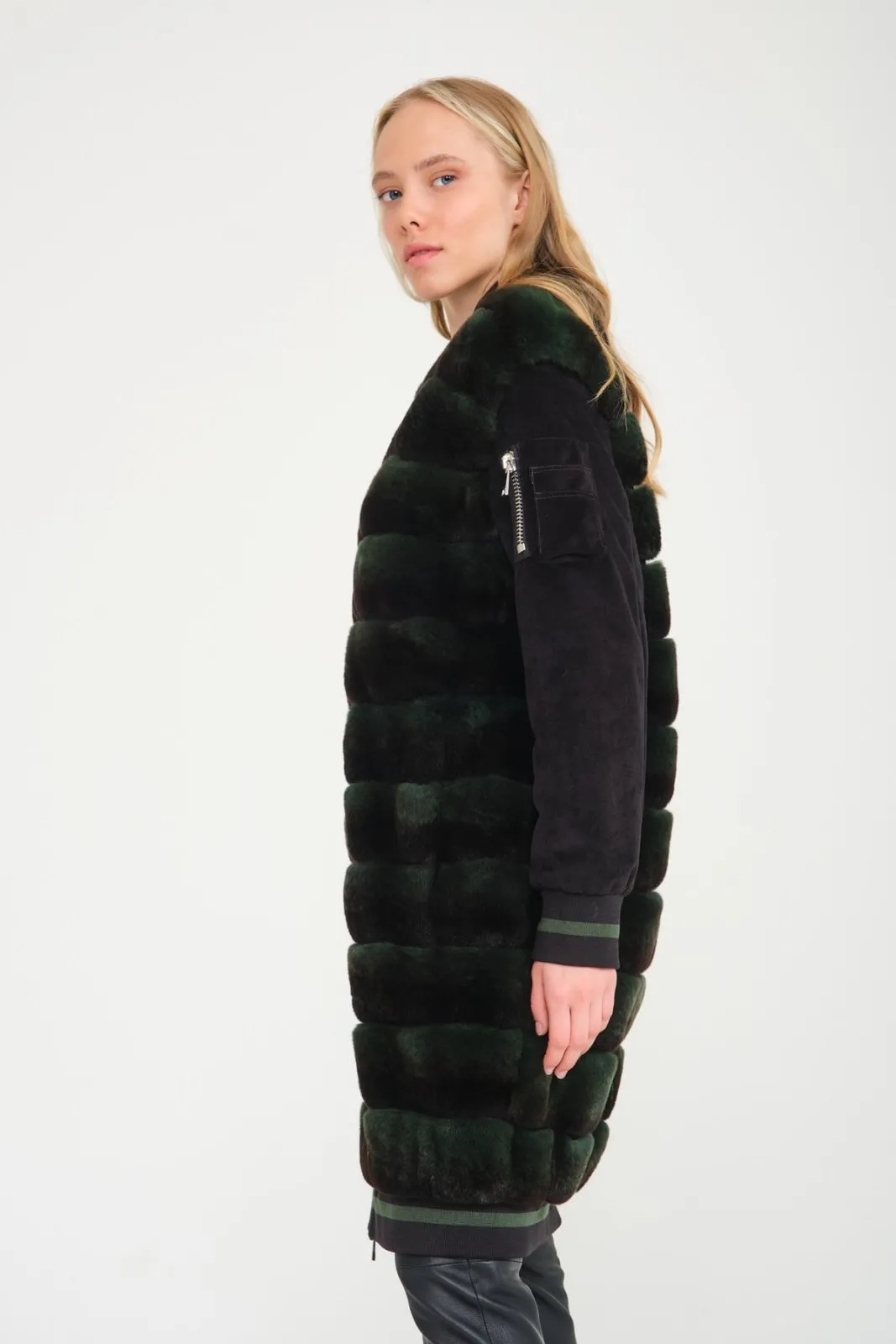 Emerald Green Long Rex Fur Coat