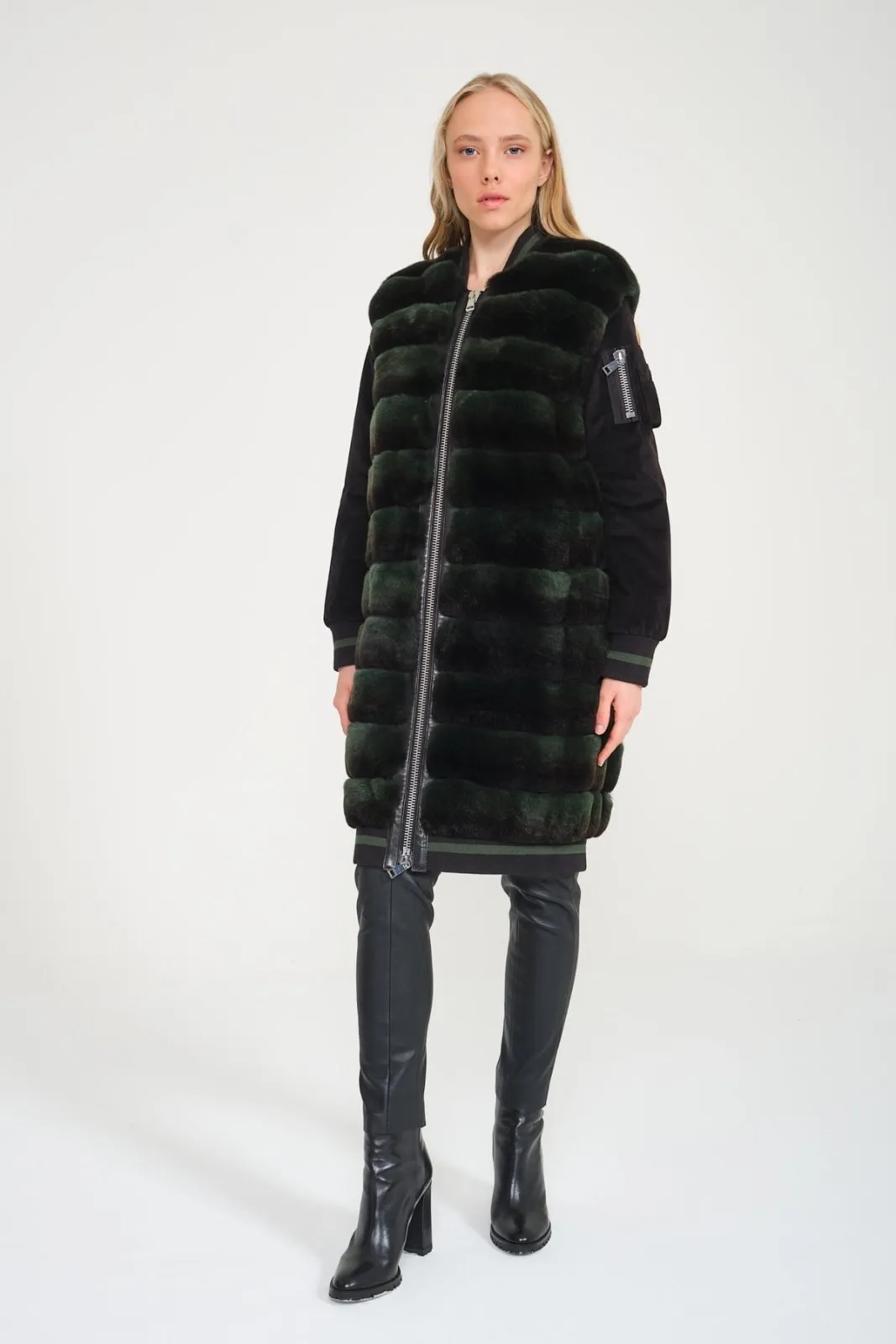 Emerald Green Long Rex Fur Coat