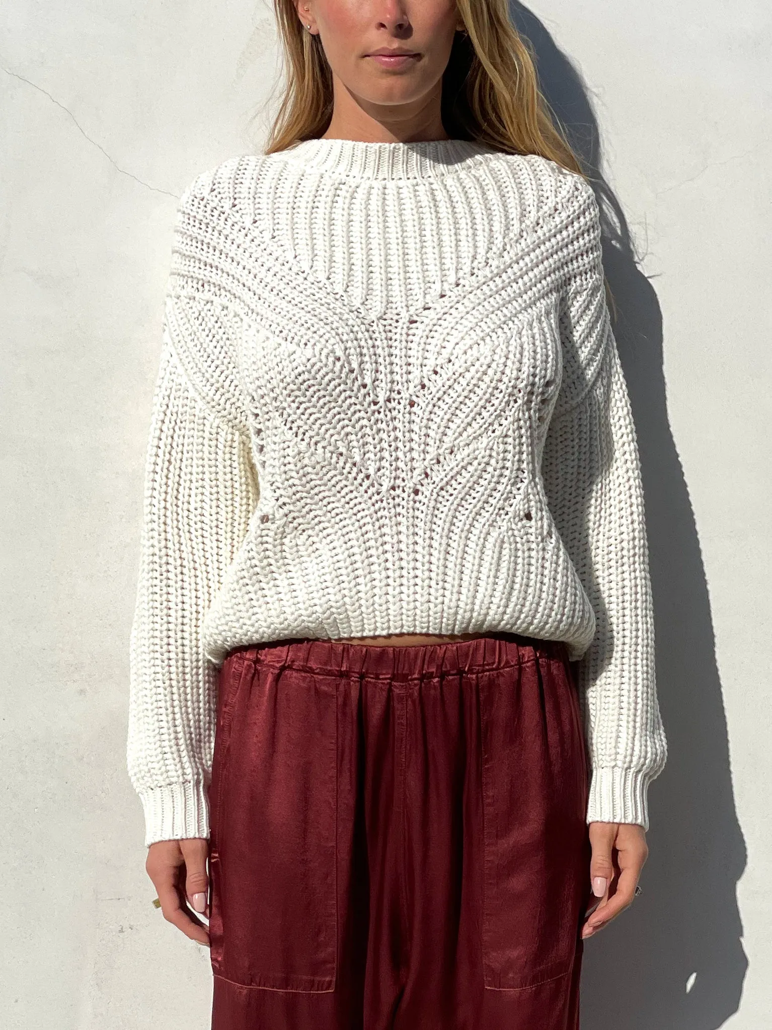 Ersa Crop Cotton Sweater - Cream