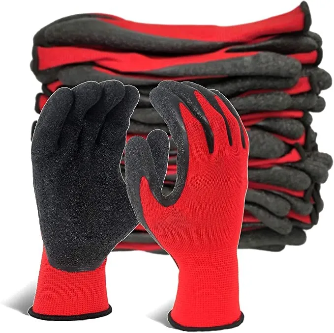 ETSHandPro Nylon Latex Coated Firm Grip Industrial Safety Work Cut Resistant Gloves, Red- 5 Pairs. Pack of 10