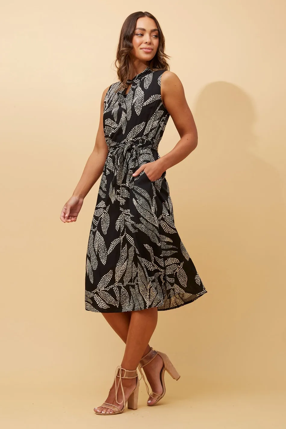 FILOMENA LEAF PRINT MIDI DRESS