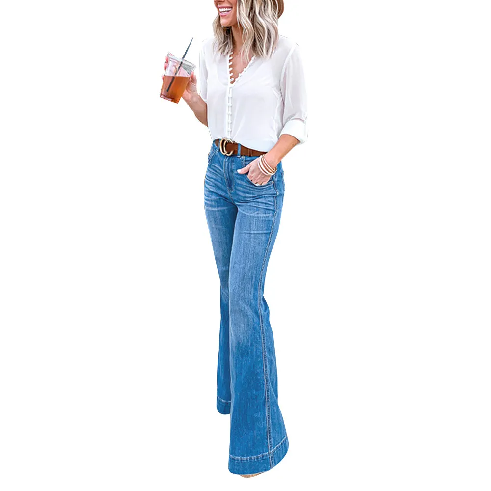 Funki Buys | Pants | Women's High Waist Vintage Flare Jeans