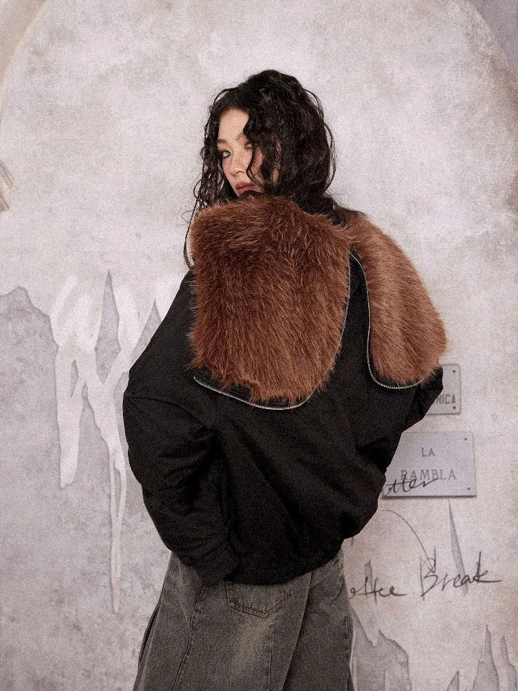 Fur collar three-dimensional padded cotton jacket【s0000004759】