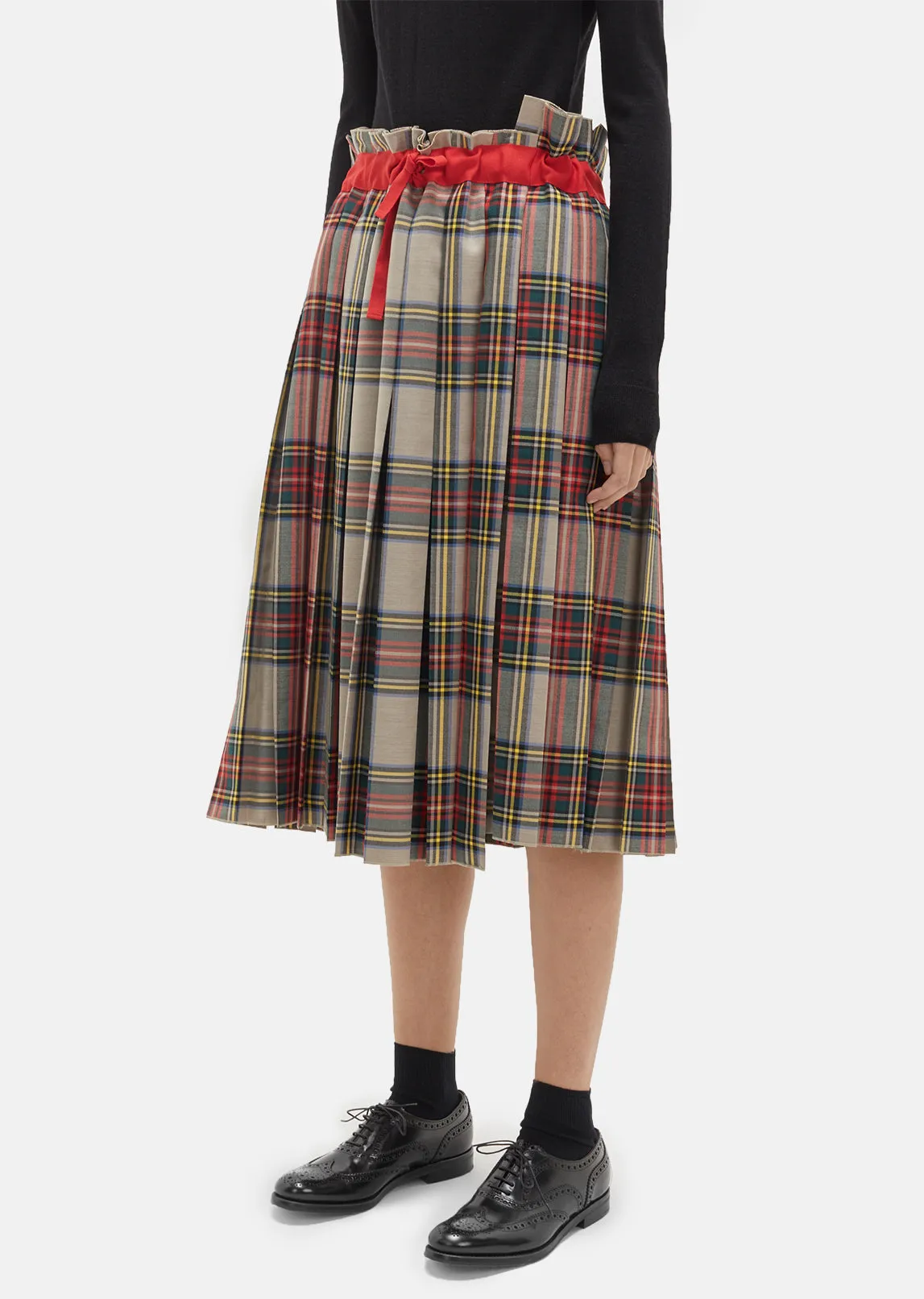 Gabardine Plaid Pleated Skirt