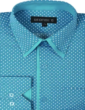 George Cotton Polka Dot Design Dress Cheap Fashion Clearance Shirt Sale Online For Men Aqua Mens Turquoise Dress Shirt