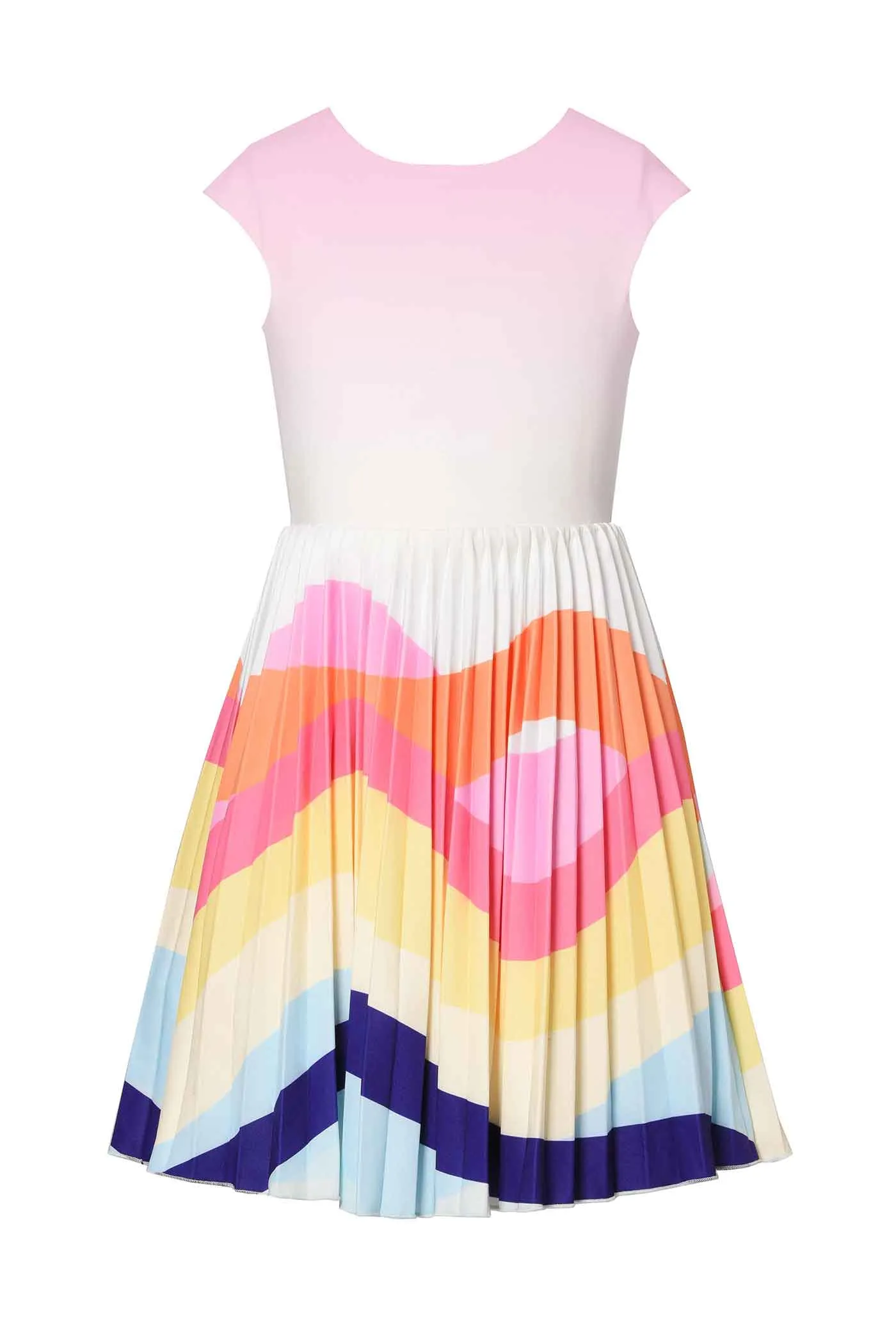 Girls Colorful Wave Pleated Skater Dress