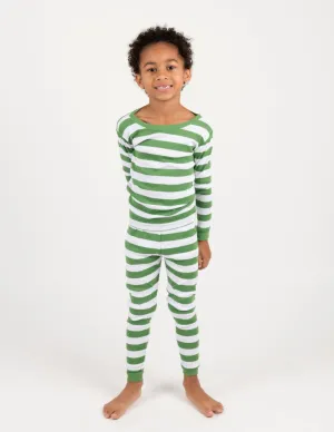 Green & White Striped Cotton Pajamas