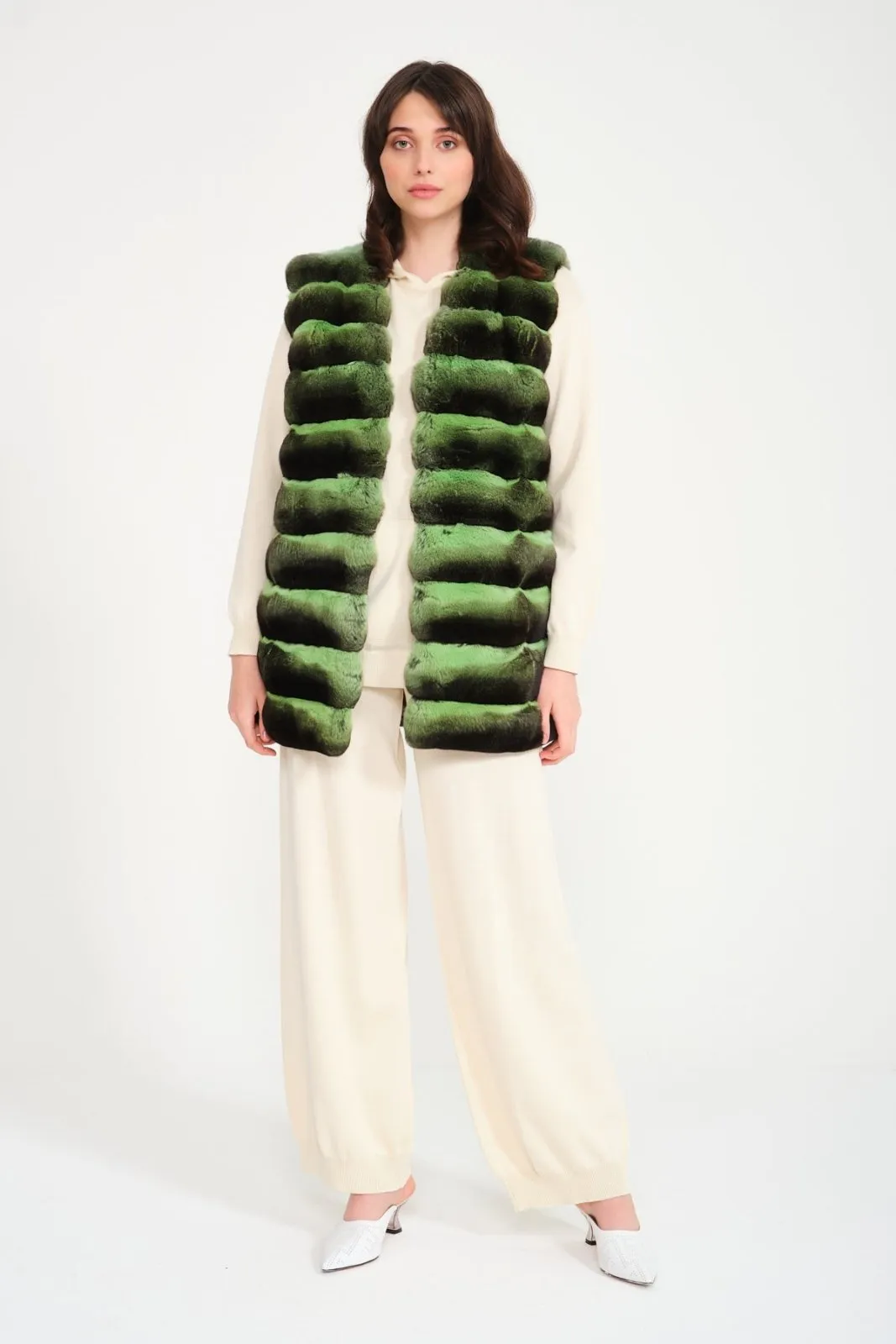 Green Long Chinchilla Fur Vest