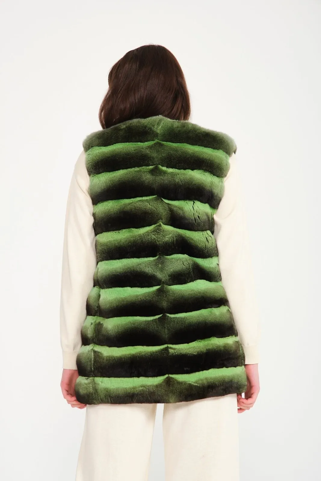 Green Long Chinchilla Fur Vest